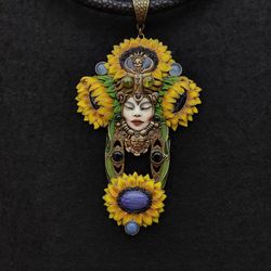 Art Deco style sunflower necklace