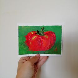 Tomato Painting Vegetable Original Art Impasto Small Artwork 4" by 6" by ArtMadeIra