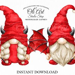 Gnomes demon clipart, cute characters, digital download, Hand Drawn graphics