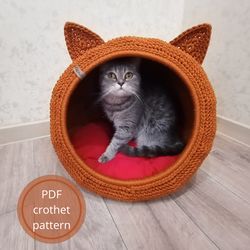 cat bed,crochet cat bed pattern, pdf format, crochet pattern cat house,detailed instructions with photos