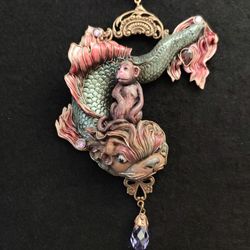 Art Nouveau Necklace Monkey on a Dolphin based on an engraving by Gustav Dore