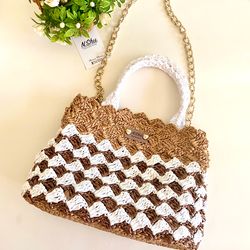 milanobag gold raffia bag crochet bag tote bag