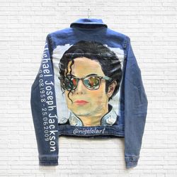 Michael Jackson Portrait Painted Denim Jacket Handmade Custom jacket Michael Jackson Thriller Dangerous Gift Pop music