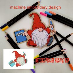 Teacher Gnome machine embroidery design