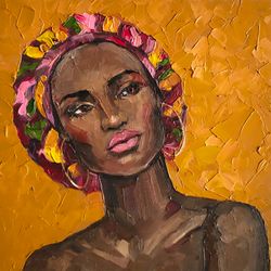 African American woman painting girl original art oil painting woman portrait hand painted African wall art by AlyonArt