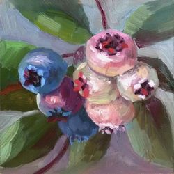 Blueberries painting berry original artwork fruit small oil painting 6x6" by Svetlana