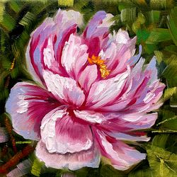 Peonies Painting Pink Flowers Oil Painting Original Artwork Oil Peonies Wall Art Flowers Picture Small Painting 6 by 6"
