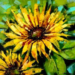 Sunflower Painting Yellow Flower Original art Small Artwork 8 by 8 KatrinaOrlovaArt