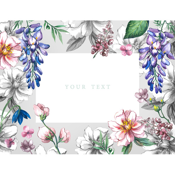 Postcard Botanical floral trendy fashion illustration  Of Peony and Wisteria decorative watercolor flowers._8mb.jpg