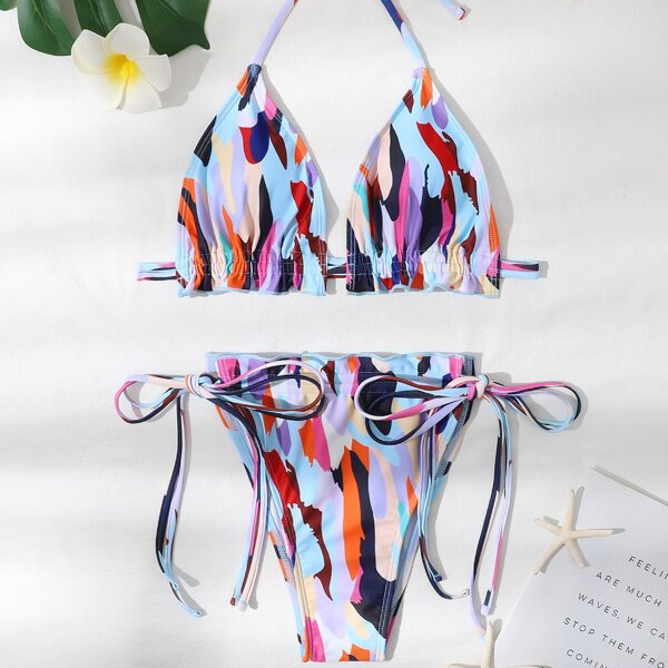 Colorblock Triangle Halter Neck Bikini Swimsuit Thongs Beachwear Swimwear Beach Sea Summer (5).jpg