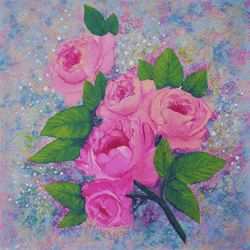 Pink Roses Painting Flower Original Art Floral Bouquet Wall Art Acrylic Painting