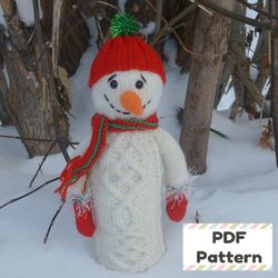 Knit snowman pattern, Snowman knitting pattern, Christmas knitting pattern, Christmas toy knitting pattern, Cable knit