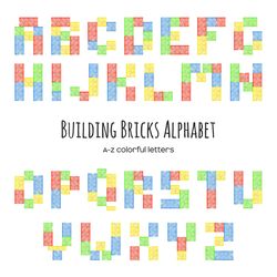 Watercolor Building Bricks Alphabet Clipart Letters A-Z
