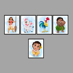 Moana Set Disney Art Print Digital Files decor nursery room watercolor