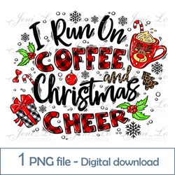 i run on coffee and christmas cheer 1 png file merry cristmas clipart buffalo plaid print sublimation design download