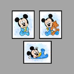 Mickey Mouse Baby Set Disney Art Print Digital Files nursery room watercolor