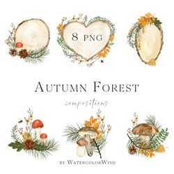 Fall forest png compositions with mushrooms ready made for printing and sublimation