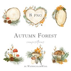 fall forest png compositions with mushrooms ready made for printing and sublimation