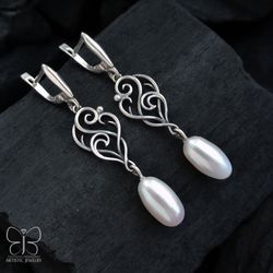 Pearl earrings Sterling silver earrings Bridal earrings Wedding earrings Wire wrap jewelry