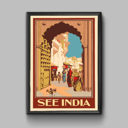 India vintage travel poster, digital download