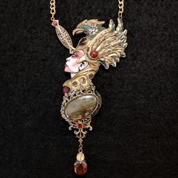 Necklace Forgotten Goddess, Goddess necklace, sculpture necklace, art nouveau necklace