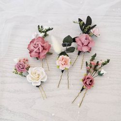 5 pcs Dusty pink hair pins Flower hair piece Bridal hair pins Wedding flower pin Bridal hair piece  Floral headpiece