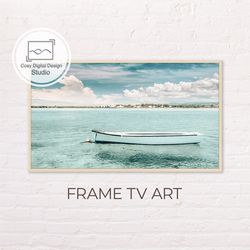 Samsung Frame TV Art | 4k Beach Coastal Landscape with Boat for The Frame TV | Wave Digital Art Frame Tv