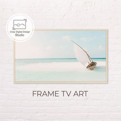 Samsung Frame TV Art | Beach Coastal Landscape With a Boat for The Frame TV | 4k Wave Digital Art Frame Tv