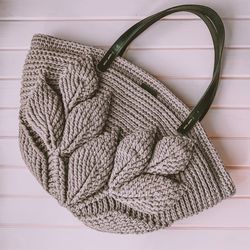 Crochet bag with leaves pattern PDF, avoska bag, market bag, vegan bag, tote bag, farmer bag, eco friendly bag