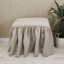 linen cover for an ottoman ruffles,linen cover for a pour with a skirt,shabby decor,french chair cover,square pour cover