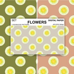 Round Flowers Seamless Pattern Vector Peas Digital Paper Fabric Postcards Sublimation  Design Surface Fabric Scrapbook