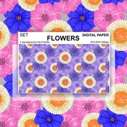 Flowers Seamless Pattern Vector Digital Paper Fabric Postcards Sublimation  Design Surface Fabric Scrapbooking