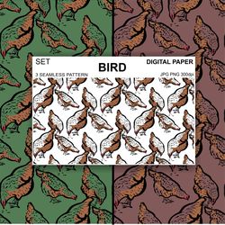 Set Birds Seamless Pattern PNG Chickens Digital Paper Fabric Postcards Sublimation