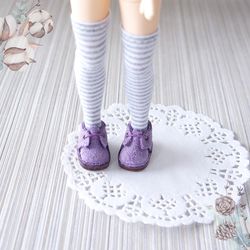 short boots for blythe doll, handmade shoes for blythe, lilac doll boots, genuine leather doll footwear, blythe shoes