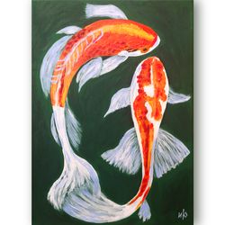Koi Fish Painting Original Art Carp Artwork Feng Shui Painting 14x10" by ArtRoom22