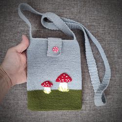 Crochet bag mushrooms. Crochet bag for phone. Women's bag. Mushroom bag.