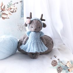 Deer Animal Doll in dress, Woodland Soft Decorative Toy, Cute Gift for Teenage girls, Stuffed animal Doll for Nursery