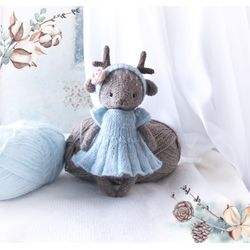 Deer Animal Doll in dress, Woodland Soft Decorative Toy, Cute Gift for Teenage girls, Stuffed animal Doll for Nursery