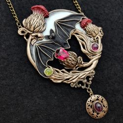 Thistle necklace, Scottish Thistle, Victorian Thistle Jewelry, Thistle Jewelry, Bat