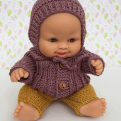 8 inch doll clothes set, warm jacket, beanie doll, overall doll, hat doll, knit outfit for doll, small doll knit clothes