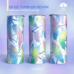 20oz Skinny Tumbler Sublimation Design, Boho Feathers Design Tumbler, PNG JPEG Digital Download