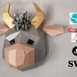 Bull papercraft, young bull,low poly bull,dziva papera,papercraft pattern bull, 3d bull