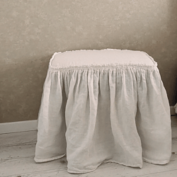 square pouf cover,linen cover for a pouffe with ruffles, french pouffe with ruffles,softened linen cover