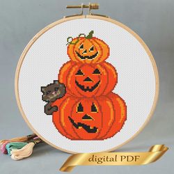 Cross stitch Halloween Three pumpkins  pattern pdf Easy embroidery