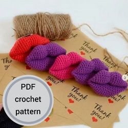 crochet lips pdf, Valentine's Day, crochet brooch pdf, brooch 3d pdf