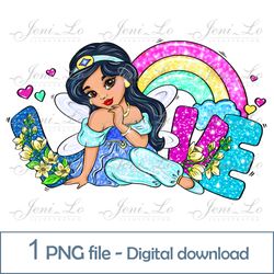Baby Arabian Fairy Love 1 PNG file Arab Princess Clipart glitter letters Sublimation Rainbow design Digital Download