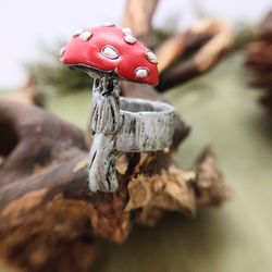 Mushroom ring, fly agaric ring, fly agaric, muscaria jewelry, red mashroom, Forest