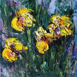Iris Painting Oil Flowers Original Art Floral Artwork Canvas Art