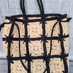 raffia bag.  crocheted.  handmade.