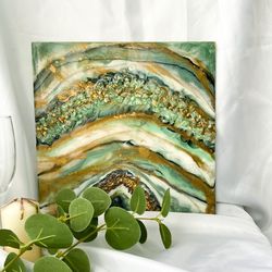 abstract painting wall wood epoxy resin handmade home decor gift stone cut geode